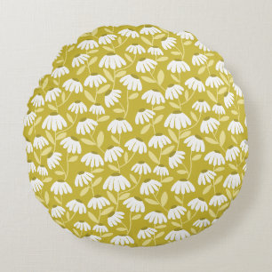 Coussins Ronds Motif de marguerites florales or foncé et vert oli