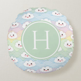 Coussins Ronds Motif de monogramme de nuages pastel kawaii coloré