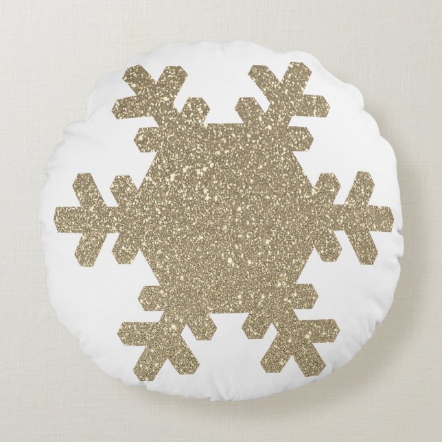 Coussins Ronds Motif de neige Parties scintillant or blanc Noël (Devant)