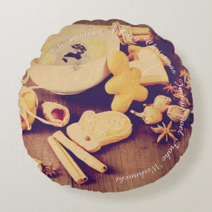 Coussins Ronds Motif de Noël avec biscuits, friandises et épices
