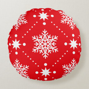 Coussins Ronds Motif de Noël classique Red White Snowflakes