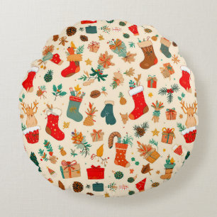 Coussins Ronds Motif de Noël coloré