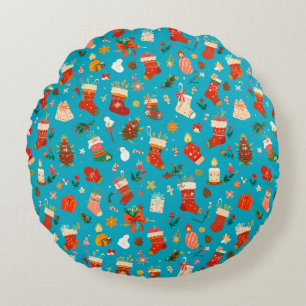 Coussins Ronds Motif de Noël festif avec chaussettes