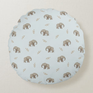 Coussins Ronds Motif de nursery Éléphants à l'aquarelle Bleu Pous