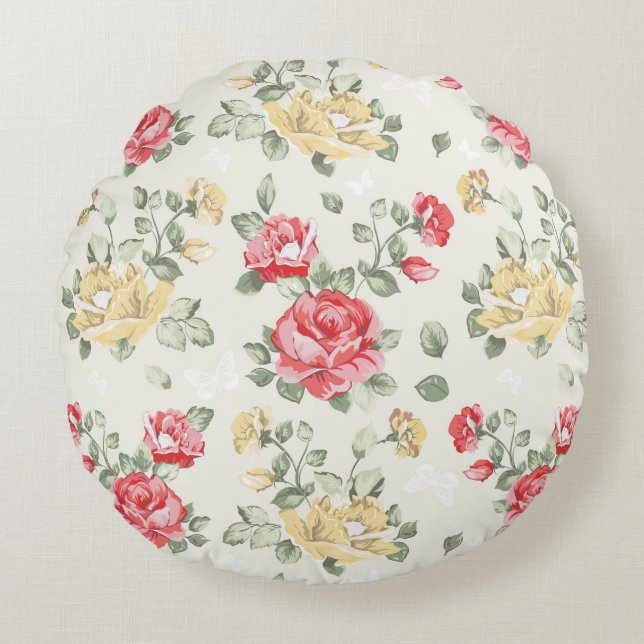Coussins Ronds Motif de papier peint d'élégance des roses roses (Devant)