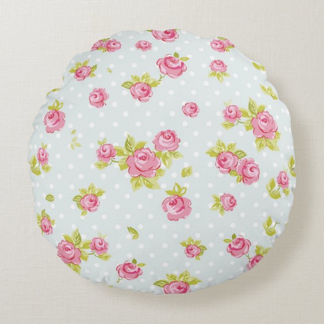 Coussins Ronds Motif de papier peint d'élégance des roses roses 4 (Devant)