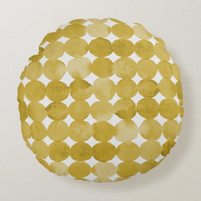 Coussins Ronds Motif de points jaune aquarelle tendance (Devant)