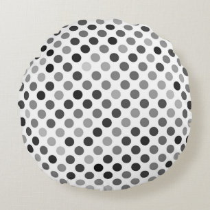 Coussins Ronds Motif de points Polka monochrome (points noirs et