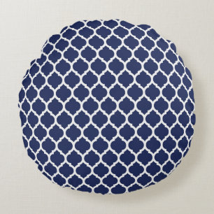 Coussins Ronds Motif de Quatrefoil bleu Marocain de la Marine Tur