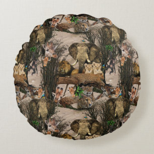 Coussins Ronds Motif de répétition de destination Safari Wildlife