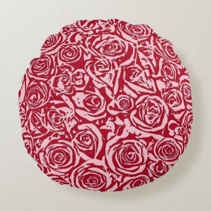 Coussins Ronds Motif de rose abstraite moderne, rose rouge et ros