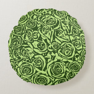 Coussins Ronds Motif de rose abstraite moderne, vert citron