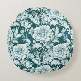 Coussins Ronds Motif de rose vert blanc/vert