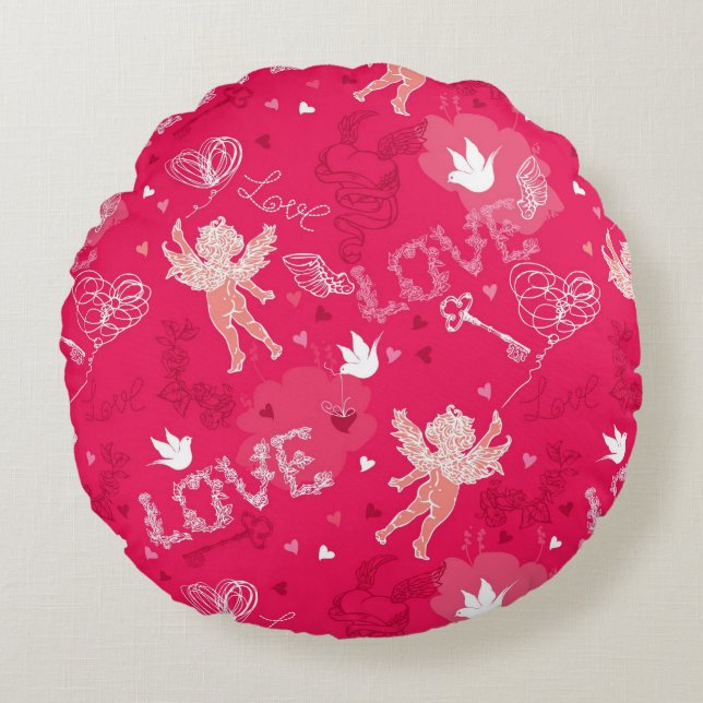 Coussins Ronds Motif de Saint-Valentin avec le cupidon (Devant)
