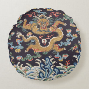 Coussins Ronds Motif de soie orientale Dragon chinois vintage