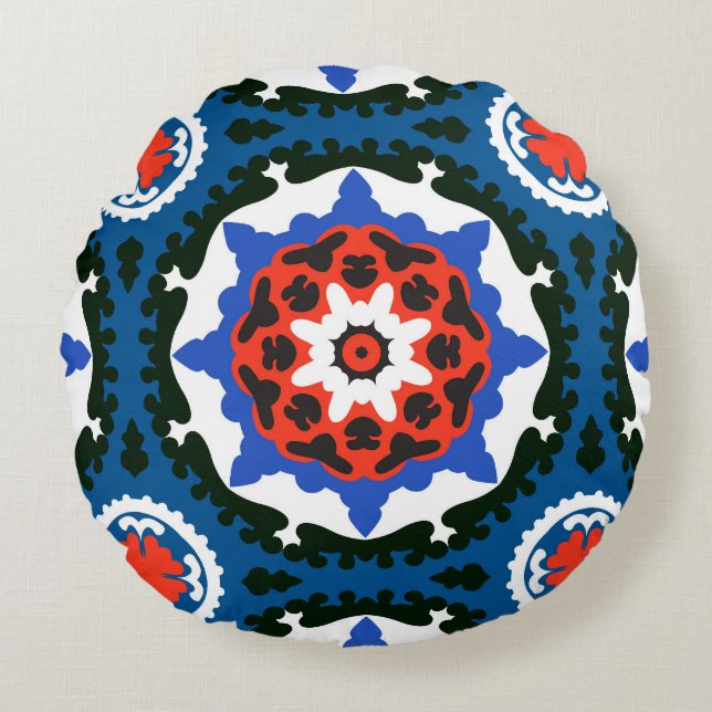 Coussins Ronds Motif de Suzani avec l'ornement audacieux (Devant)