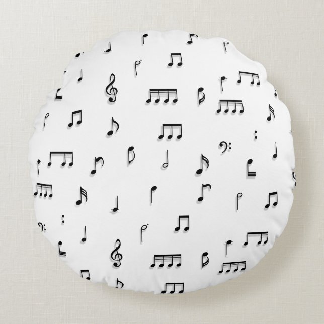 Coussins Ronds Motif de symboles Black & White Music Notes (Devant)