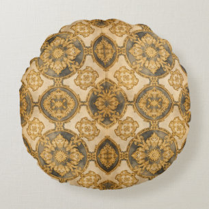 Coussins Ronds Motif de tapisserie luxueux, Beigi noir or
