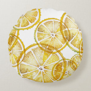 Coussins Ronds Motif de tranches de citron rustique aquarelle