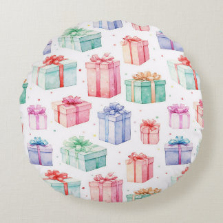 Coussins Ronds Motif des boîtes cadeaux de Noël. Motif de boîtes-