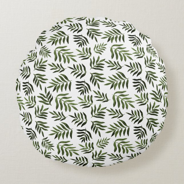 Coussins Ronds Motif des branches vertes aquarelle (Devant)