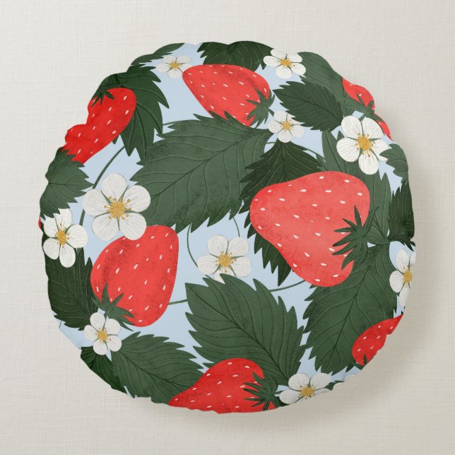 Coussins Ronds Motif d'été avec fraises. Laine de fraises (Devant)