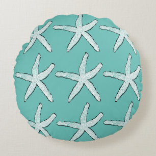 Coussins Ronds Motif d'étoile de mer Plage Côtière Bleu sarcelle 