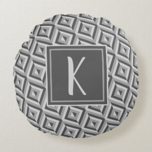 Coussins Ronds Motif diamant à trois tons gris monogramme