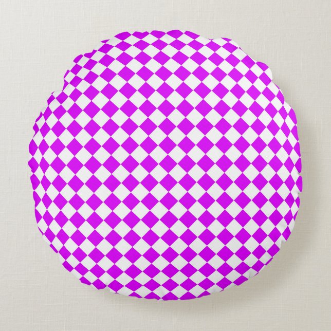 Coussins Ronds Motif diamant de Checker blanc violet (Devant)