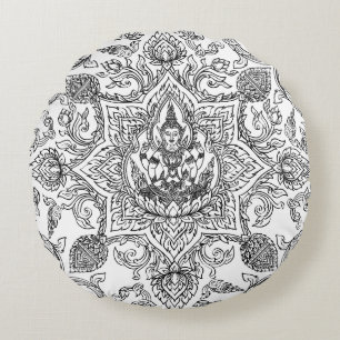 Coussins Ronds Motif doré élégant Kanok thaïlandais Luxe