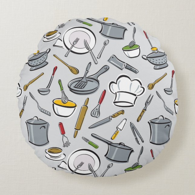 Coussins Ronds Motif d'outils de cuisine (Devant)