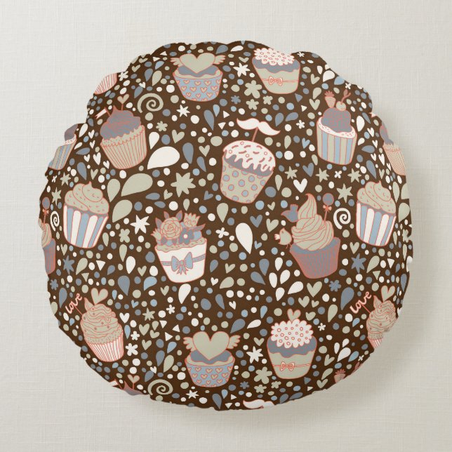 Coussins Ronds Motif doux fait de petits gâteaux savoureux (Devant)