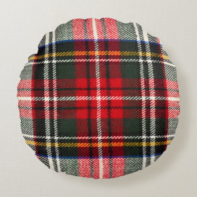 Coussins Ronds Motif écossais tartan. Laine rouge et blanche plai (Devant)