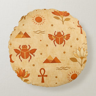 Coussins Ronds Motif Égyptien Bohème Terrien-Minimaliste Pharaoni