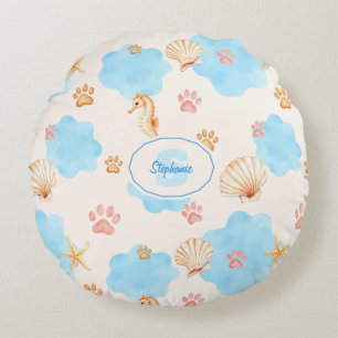 Coussins Ronds Motif Empreinte de patte d'inspiration océanique a