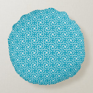 Coussins Ronds Motif en carrelage égyptien, turquoise et blanc