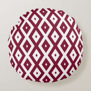 Coussins Ronds Motif en diamant bordeaux et blanc