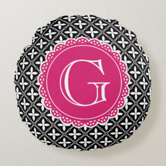 Coussins Ronds Motif en treillis floral noir rose chaud