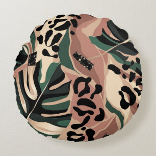 Coussins Ronds Motif exotique moderne avec peau de léopard. Créat