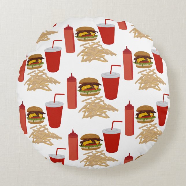 Coussins Ronds Motif Fast Food Burger Fries (Devant)