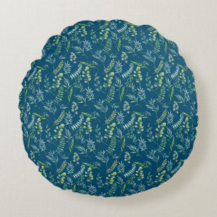 Coussins Ronds Motif feuille 11.bw DBlue BG