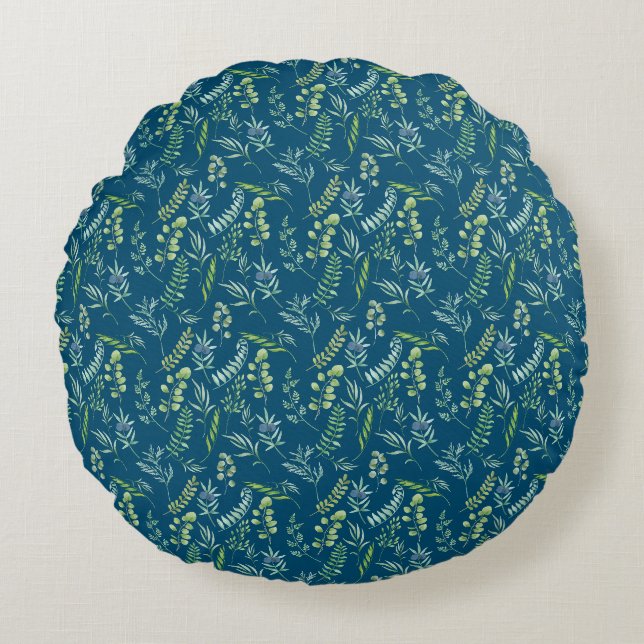 Coussins Ronds Motif feuille 11.bw DBlue BG (Devant)