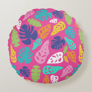 Coussins Ronds Motif Feuille d'été de couleur vive