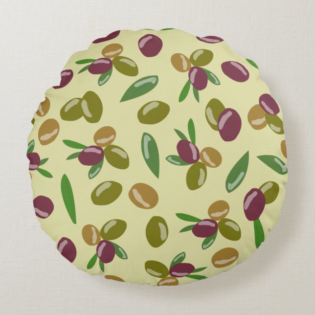Coussins Ronds Motif Feuille d'olive et d'olive rustique (Devant)