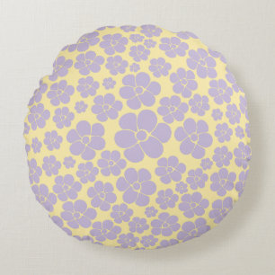 Coussins Ronds Motif Fleur - Pastel Jaune et Violet