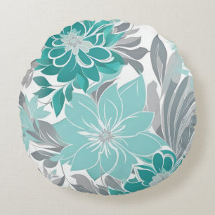 Coussins Ronds Motif floral, aigue-marine, sarcelle, turquoise et