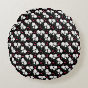 Coussins Ronds Motif floral blanc élégant sur fond noir