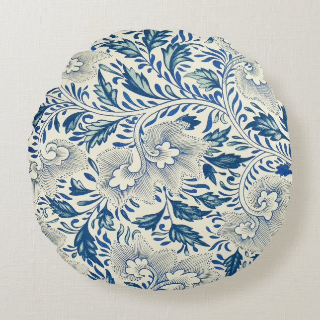 Coussins Ronds Motif Floral bleu Antique Design asiatique (Devant)
