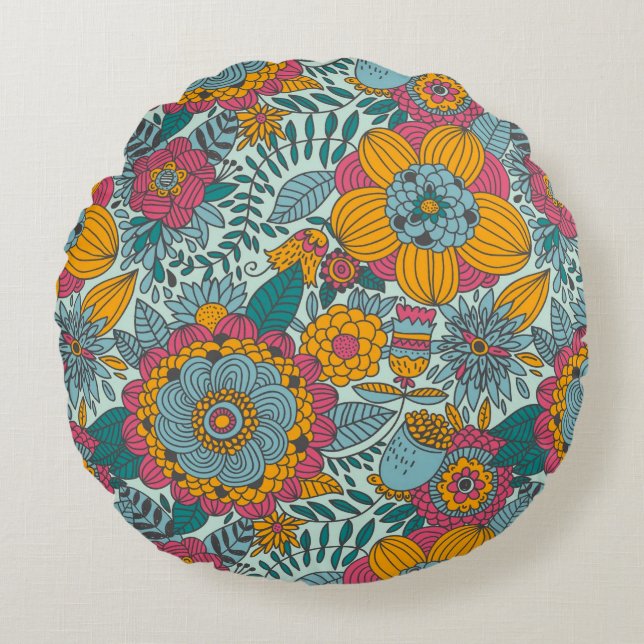 Coussins Ronds Motif floral coloré (Devant)