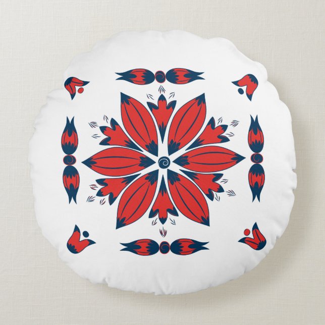 Coussins Ronds Motif floral d'art populaire hongrois rouge (Devant)